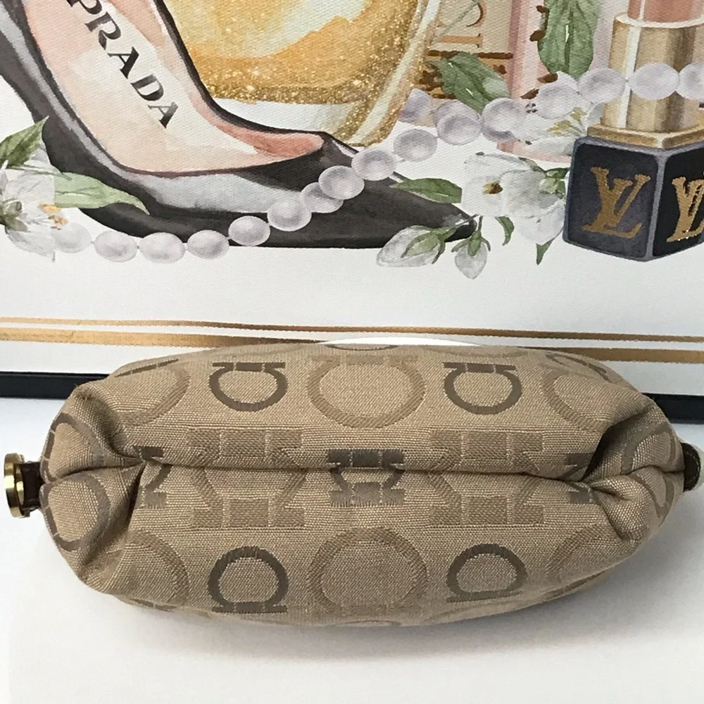 Salvatore Ferragamo Gancini Canvas/Leather Cosmetic Pouch Bag 😍